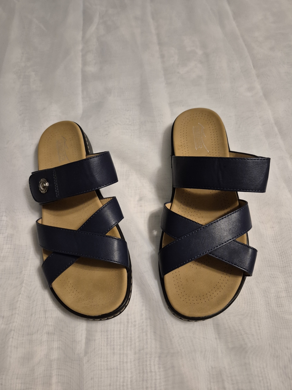 Shibever Navy Crisscross Size 39 Strap Slide Sandals